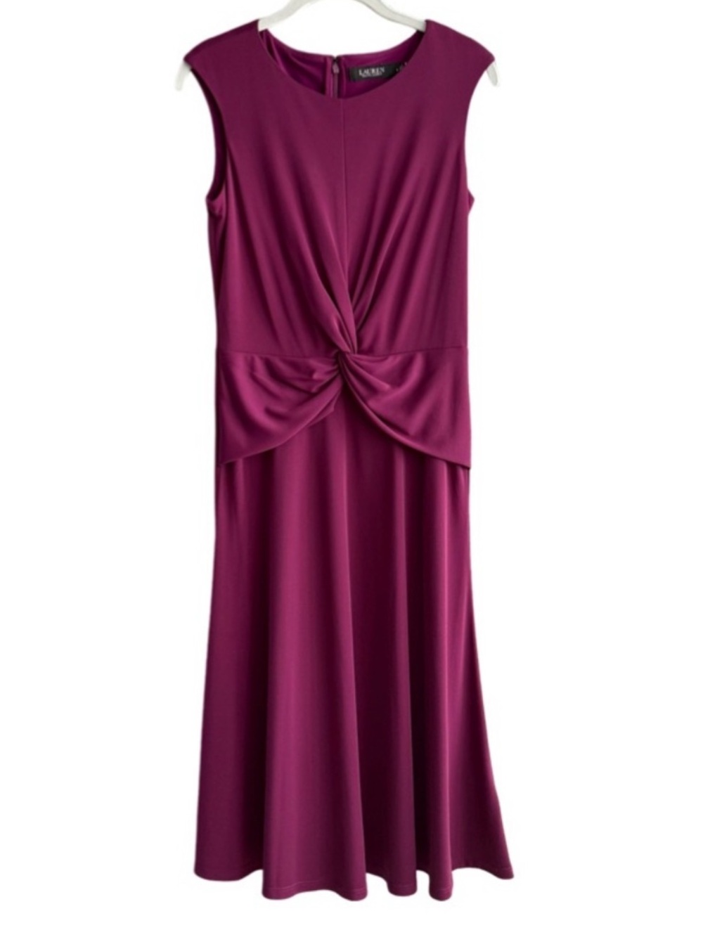 Lauren Ralph Lauren Twist Front Midi Cap Sleeve Dress A-line Plum Purple Size 6
